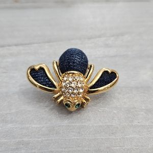 Vintage Joan Rivers Denim & Rhinestone Bee Brooch Signed